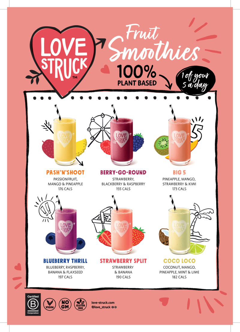 Love Struck Mixed Top 6 Fruit Box SMOOTHIE 30x140g