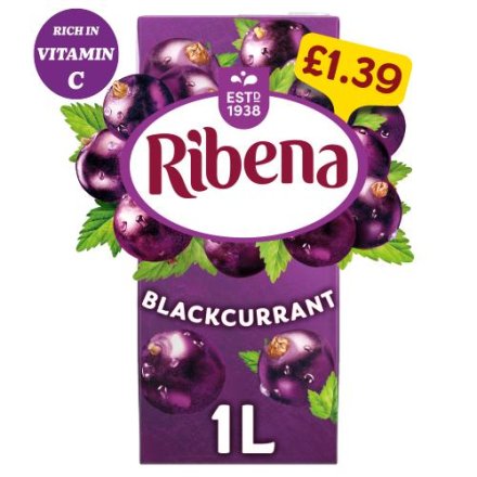 Ribena Blackcurrant Ready To Drink   12x1ltr