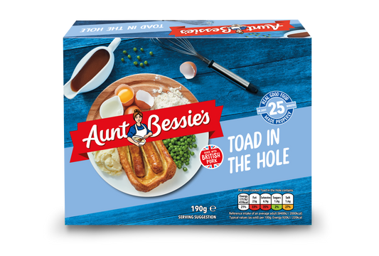 Aunt Bessie Toad in the hole UNIT 6x190g . Packed 2 units to a case.
Unit Weight: 1.46 Kilos.