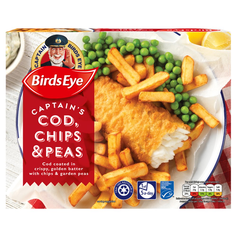 Birds Eye Battered Cod Chips & Peas Ready Meal 395g   395g × 1