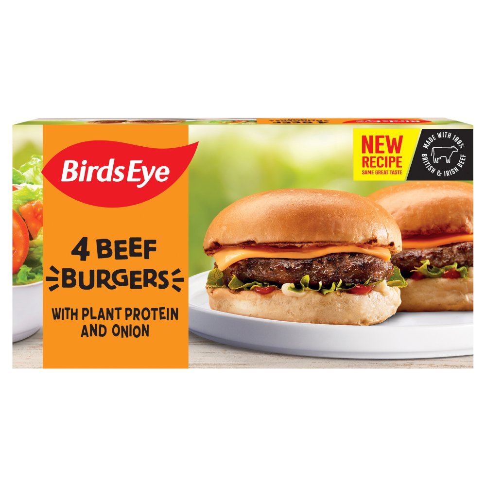 Birds Eye 4 Beef Burgers with Plant Protein and Onion 227g   227g × 1