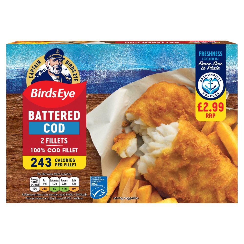 Birds Eye 2 Battered Cod Fillets 200g   200g × 1