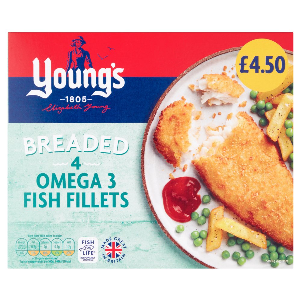 Young's 4 Breaded Omega 3 Fish Fillets 400g   400g × 1