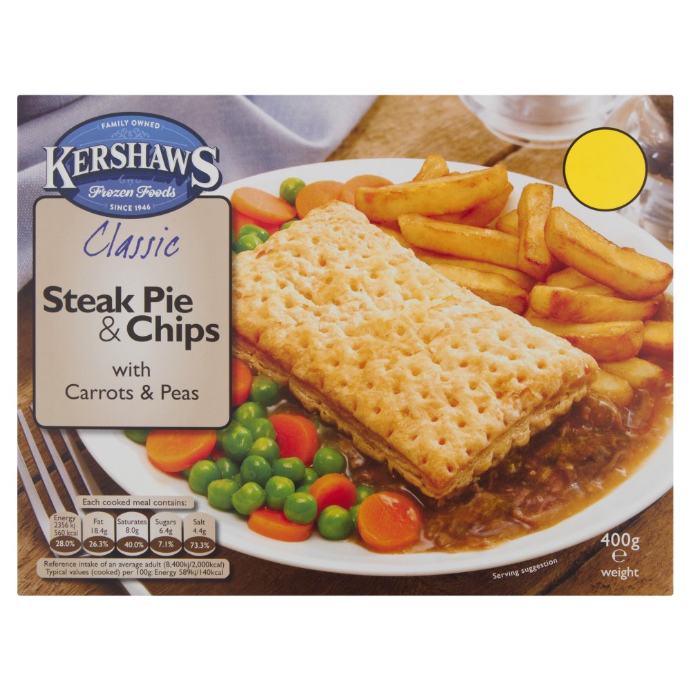 Kershaws Classic Steak Pie & Chips with Carrots & Peas 400g   400g × 1