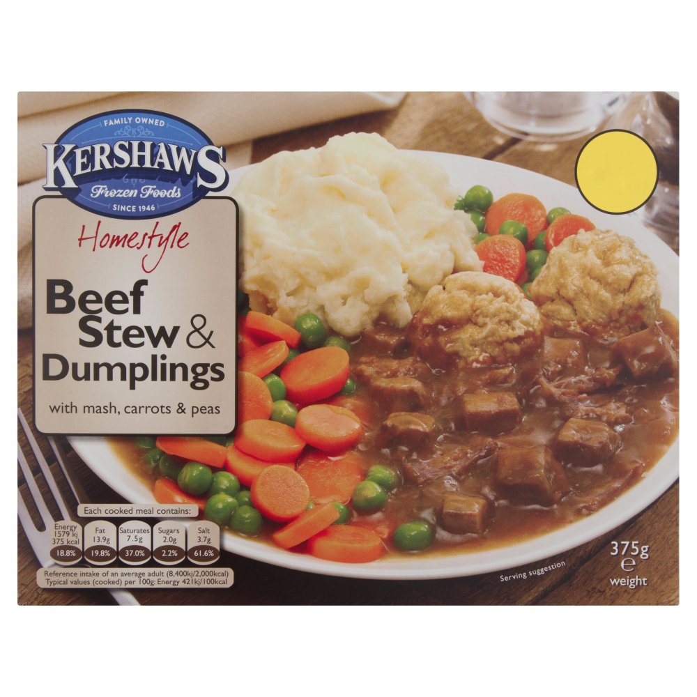 Kershaws Homestyle Beef Stew & Dumplings with Mash, Carrots & Peas 375g   375g × 12