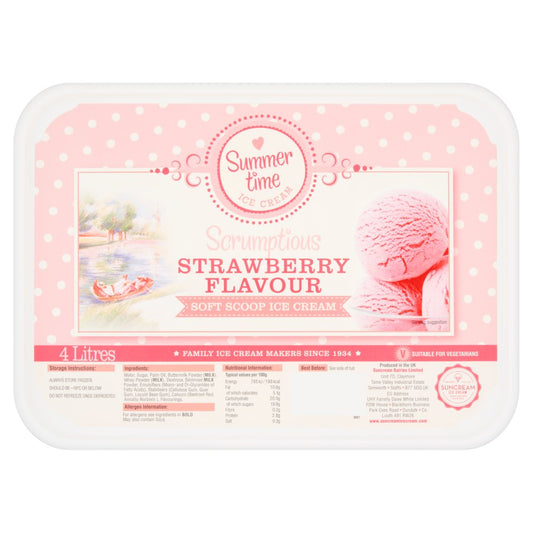 Suncream Summer Time Scrumptious Strawberry Flavour Soft Scoop Ice Cream 4 Litres   M4Ltr × 1