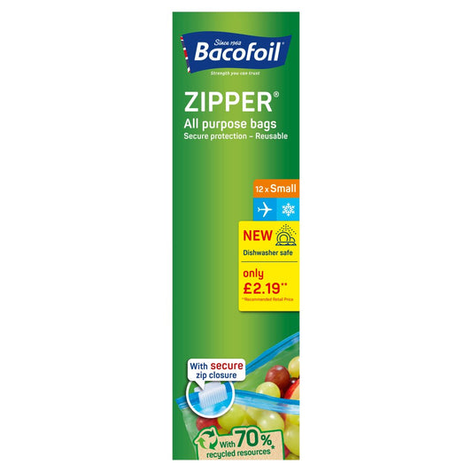 Bacofoil Zipper All Purpose Bags 12x Small 20 x 15cm   12s × 8