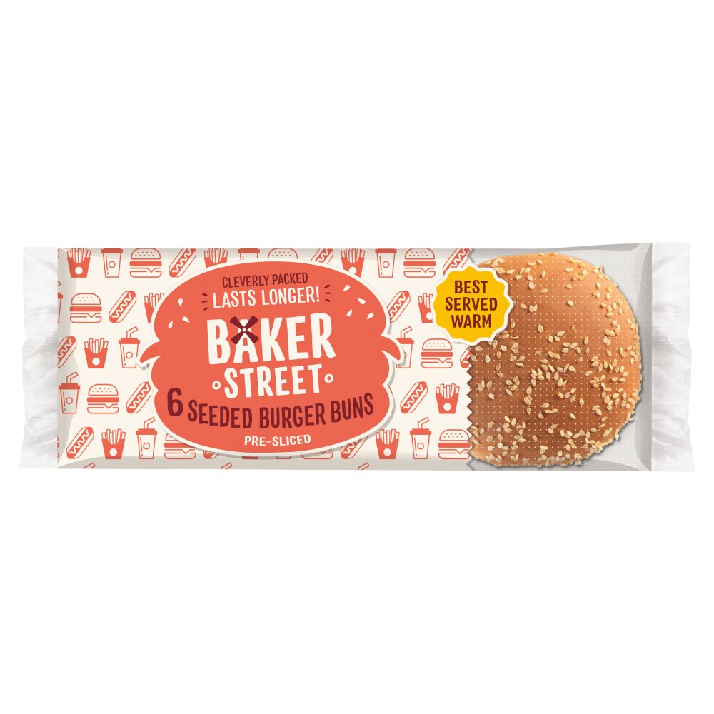 Baker Street 6 Seeded Burger Buns Pre-Sliced   6pk × 1