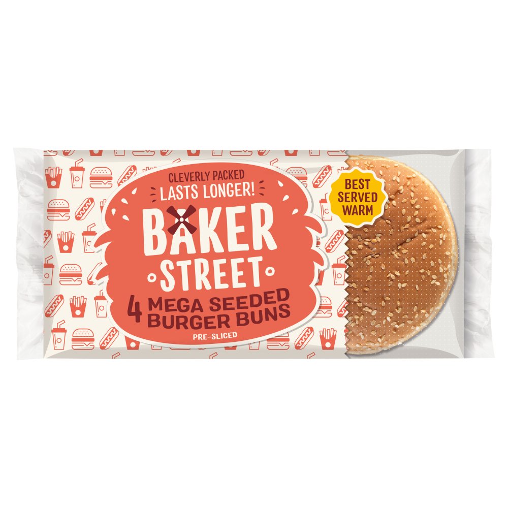 Baker Street 4 Mega Seeded Burger Buns Pre-Sliced   4pk × 1