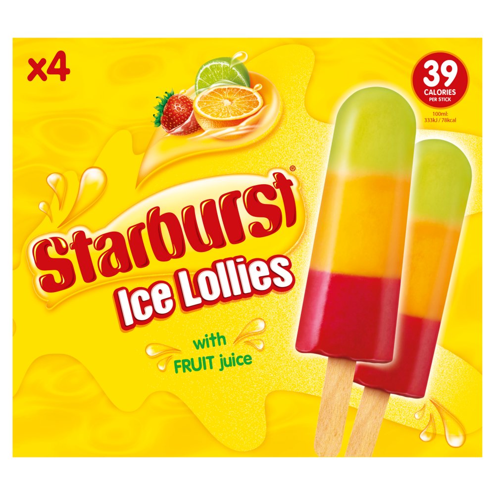 Starburst Ice Lollies with Fruit Juice 4 x 50g   4pk × 1