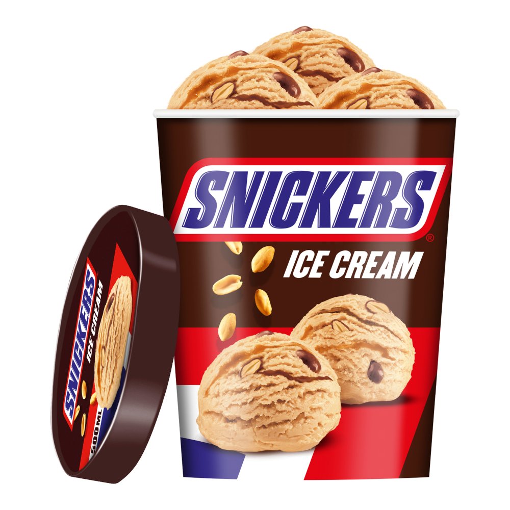 Snickers Chocolate Peanut Ice Cream Tub 500ml   500ml × 8