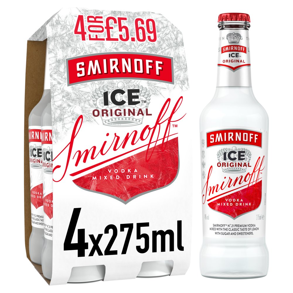 Smiroff Ice 4% vol 4 x 275ml £5.69 Multipack Bottles   275ml × 6 × 1