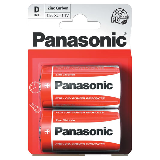 Panasonic D 1.5V Zinc Carbon Batteries x 2pk   Sgl × 12 × 1