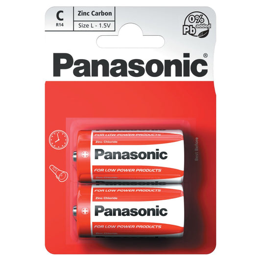 Panasonic C 1.5V Zinc Carbon Batteries x 2pk   Sgl × 12 × 1