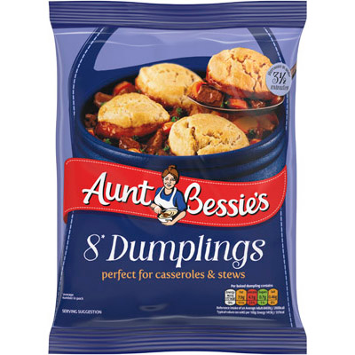 Aunt Bess Dumplings UNIT 6x390g . Packed 2 units to a case.
Unit Weight: 2.34 Kilos.