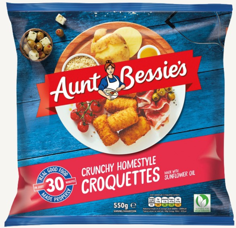 Aunt Bessies Croquettes UNIT 7x550g . Packed 2 units to a case.
Unit Weight: 4.11 Kilos.