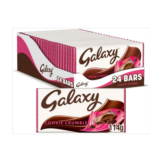 Galaxy Cookie Crumble & Milk Chocolate Block Bar Vegetarian 114g Box of 24