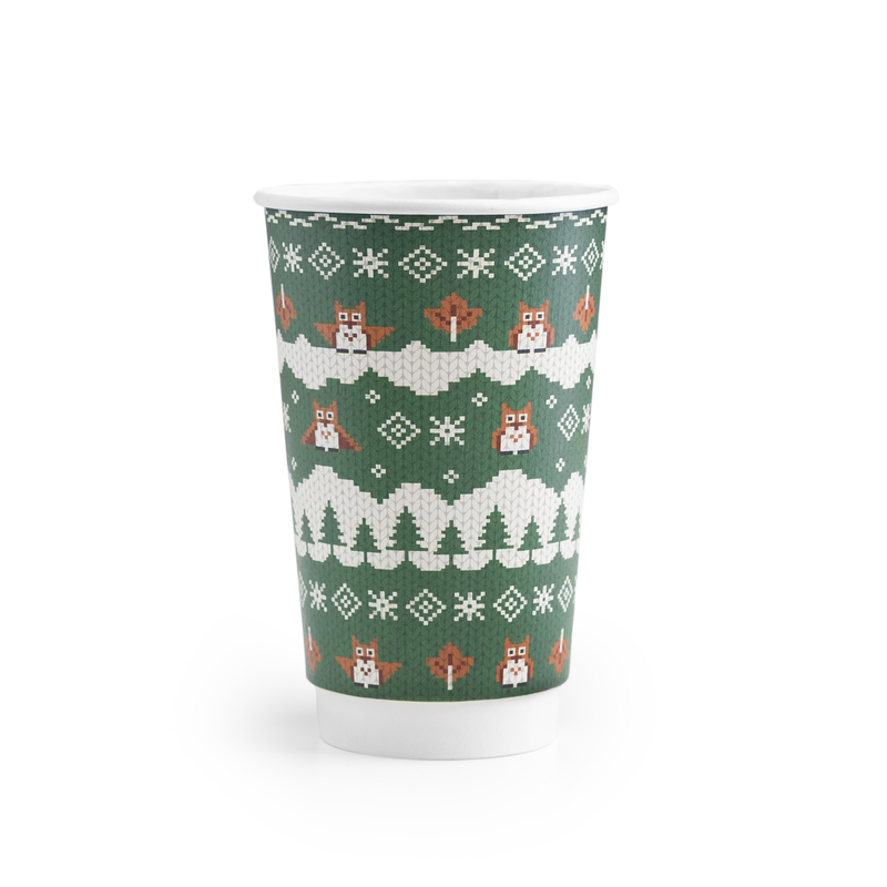 VW 16oz Christmas Cups CASE (Green with Owls) 1x400