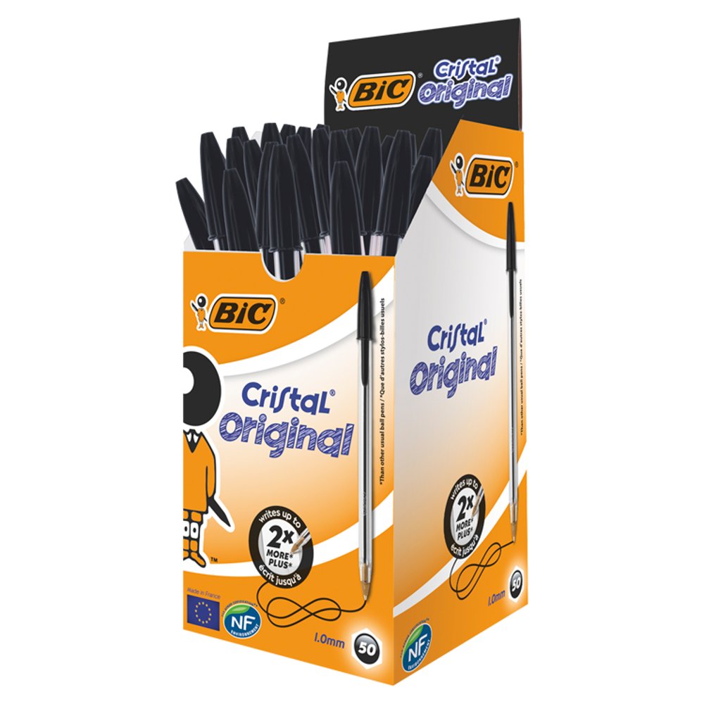 BIC Cristal Black Pens 50 Pack   Box × 50 × 1