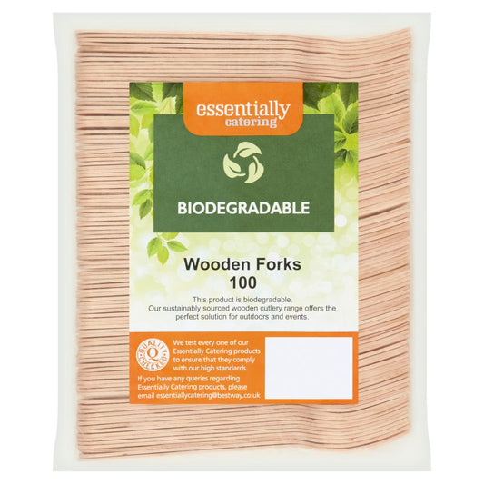 Essentially Catering Biodegradable 100 Wooden Forks   100s × 1