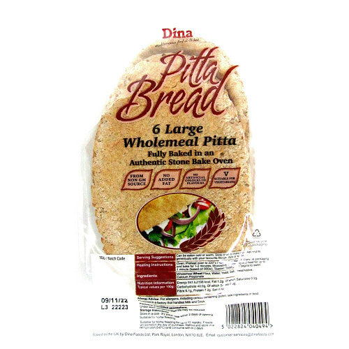 Dina 6 Wholemeal Pitta Bread   6pk × 12