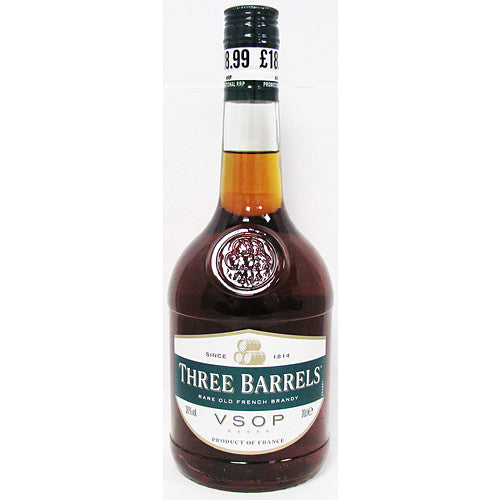 Three Barrels Brandy PM £18.99 38%   70Cl × 6