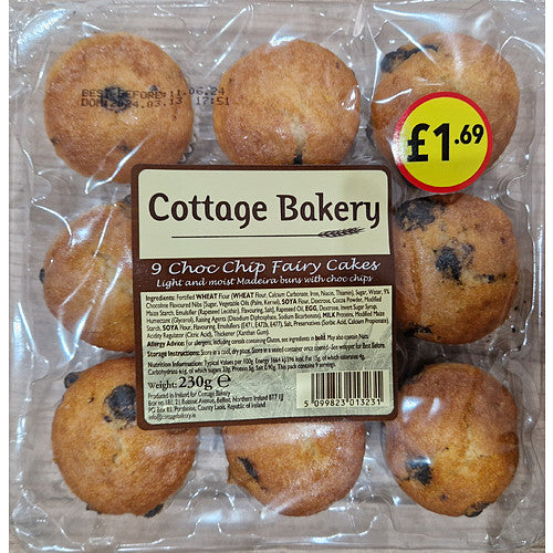 Cottage Bakery 9 Choc Chip Fairy Cakes 230g   230g × 1