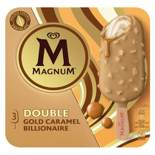 Magnum Ice Cream Sticks Double Gold Caramel Billionaire 3 x 85ml