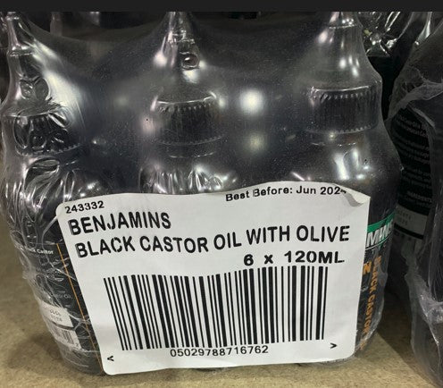 Benjamins Black Castor Oil With Olive 120ml Case Of 6