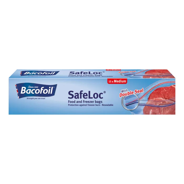 BacoFoil Medium SafeLoc Food and Freezer Bags Box of 15