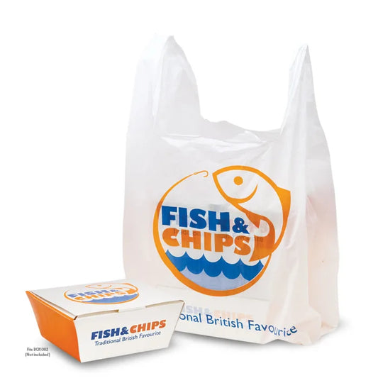 Fish & Chips Medium Vest Carrier Bags (260x130x450mm) Case of 500