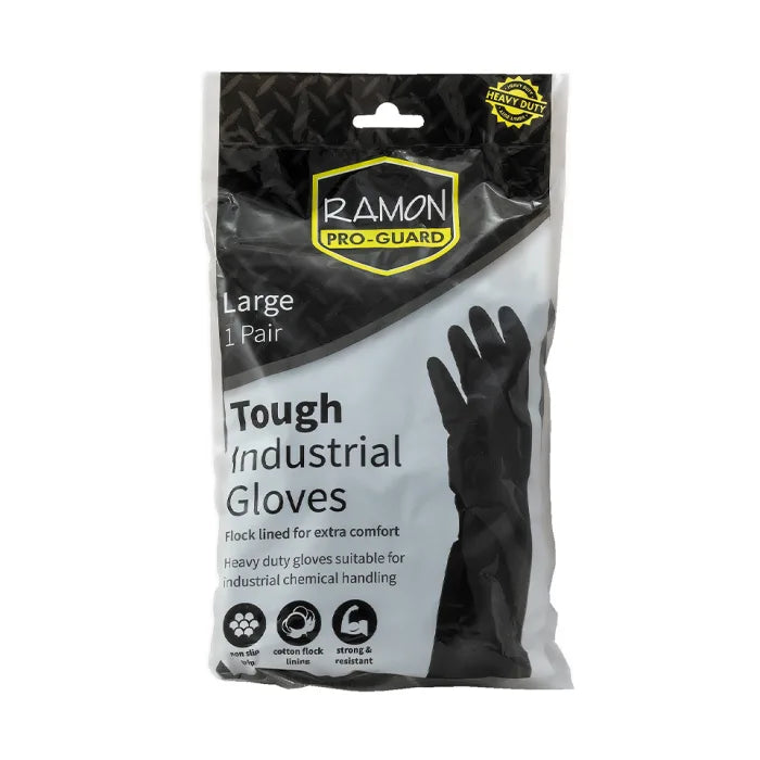 Heavy Duty Black Rubber Gloves Large 1x1