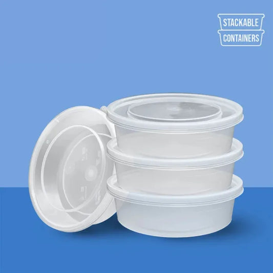 750ml Round Microwave Plastic Clear Containers with Lids Box of 150