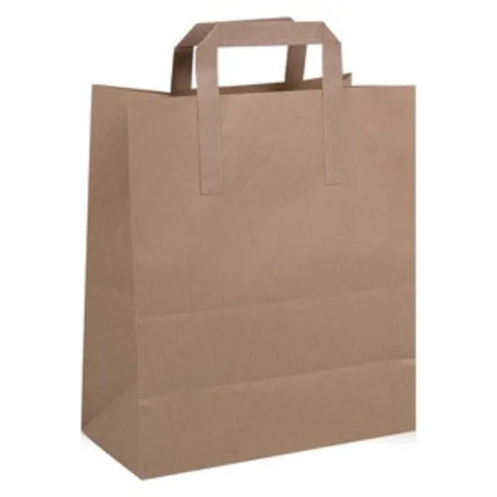 Small Brown Paper Carrier Bags with Flat Handles Case of 250