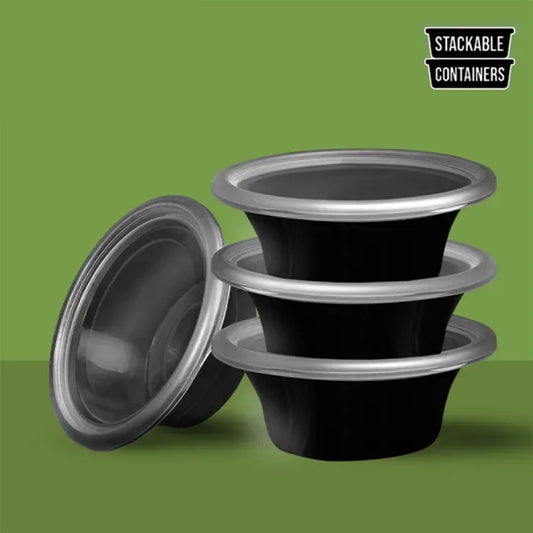 8oz Microwave Plastic Black Cups with Lids Box of 225