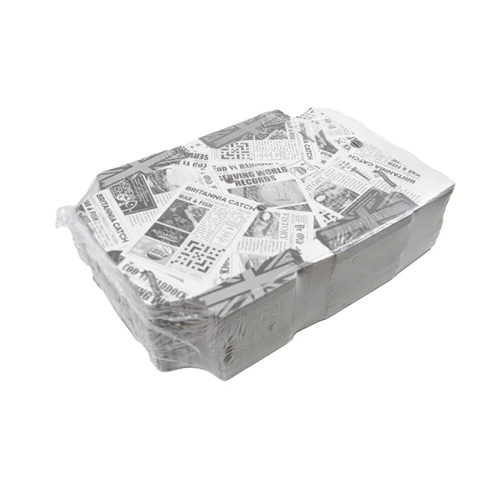 9" Newspaper Print Cardboard Fish & Chips Boxes (250x55x160mm) Case of 100