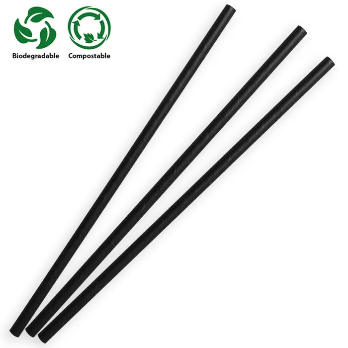 Black Compostable Paper Straws (197x6x6mm) Box of 250