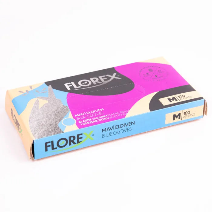 Florex Disposable Blue Gloves Medium Box of 100