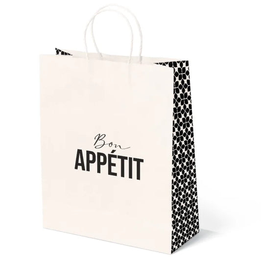 "Bon Appetit" Large White Paper Carrier Bags with Twisted Handle Case of 100