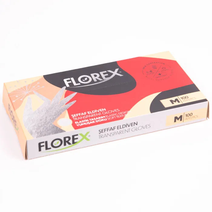 Florex Disposable Clear Gloves Medium Box of 100