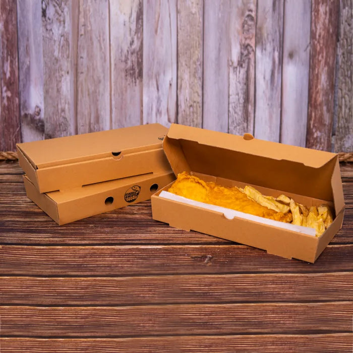 12" Kraft Cardboard Fish & Chips Boxes (325x50x155mm) Case of 100