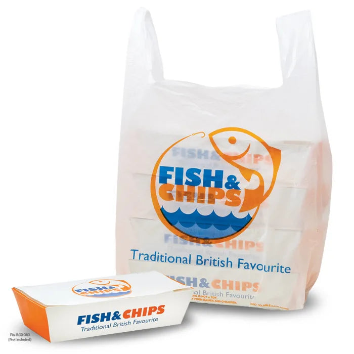 Fish & Chips Large Vest Carrier Bags (290x150x520mm) Case of 1000