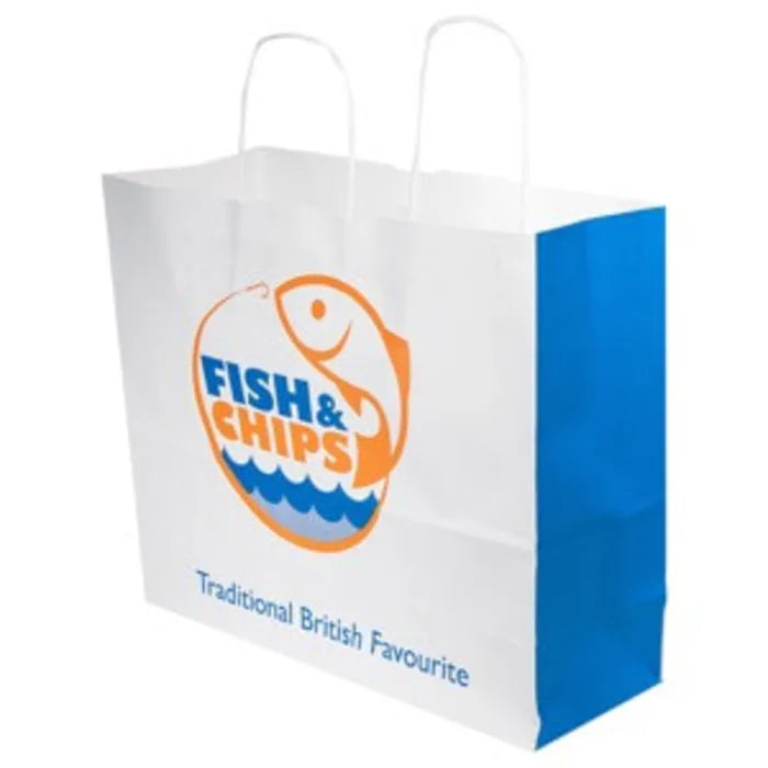 Fish & Chips Jumbo Paper Carrier Bags (Twisted Handles) (315x320x220mm) Case of 100