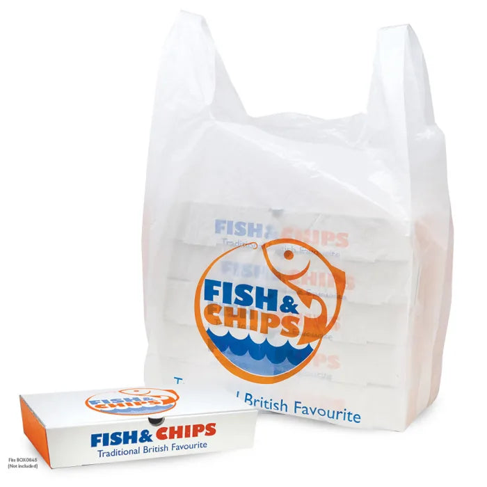 Fish & Chips Jumbo Vest Carrier Bags (330x220x580mm) Case of 1000