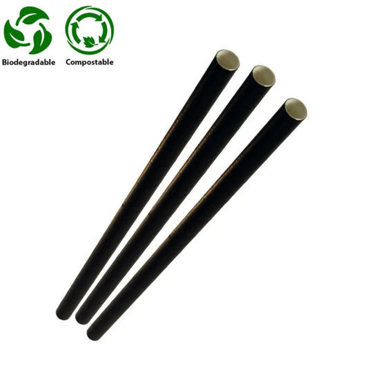 Black Compostable Paper Cocktail Sip Straws (120x5x6mm) Box of 250