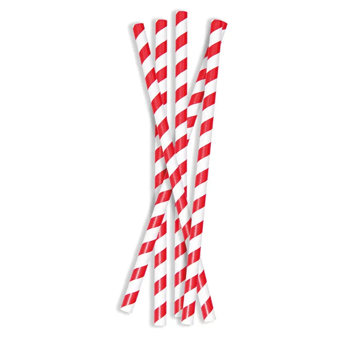 Jumbo Red & White Compostable Paper Smoothie Straws (200x8x8mm) Box of 200