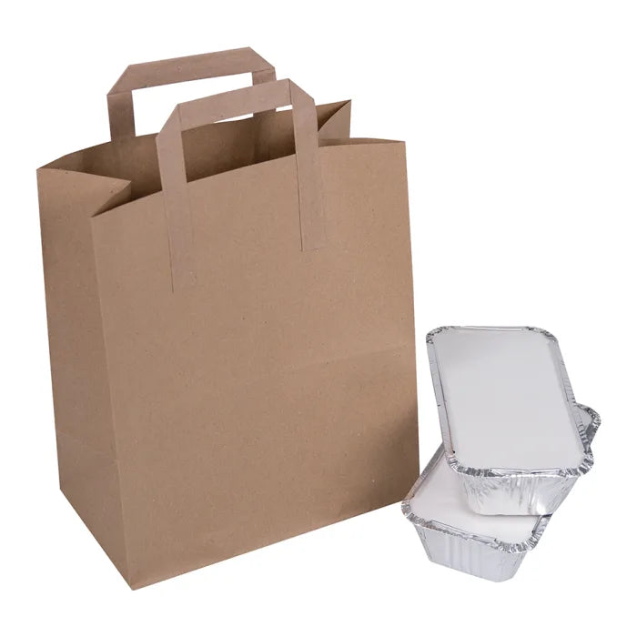 Premium Medium Brown Paper Carrier Bags with Flat Handles Case of 250