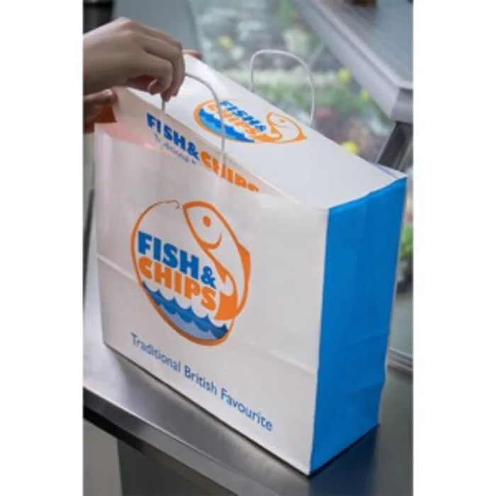 Fish & Chips Large Paper Carrier Bags (Twisted Handle) (360x310x155mm) Case of 125