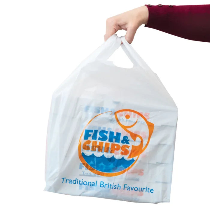 Fish & Chips Jumbo Vest Carrier Bags (330x220x580mm) Case of 1000