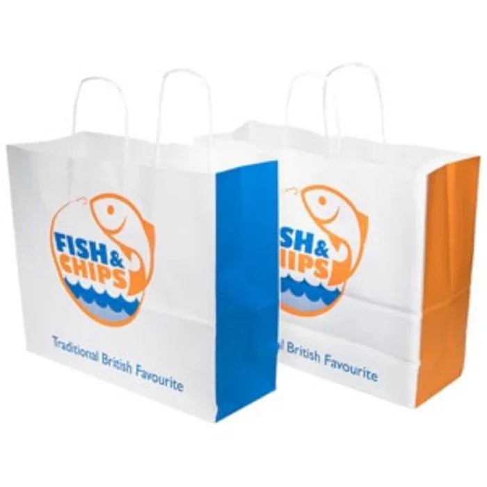 Fish & Chips Large Paper Carrier Bags (Twisted Handle) (360x310x155mm) Case of 125